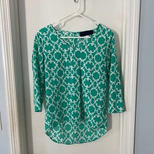 Green and White Blouse